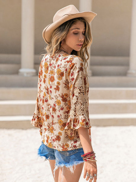 Sammi Floral V-Neck Spliced Lace Blouse - ONLINE EXCLUSIVE!