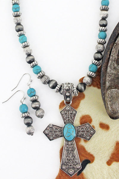 Silverdale Cross Beaded Necklace & Earring Set