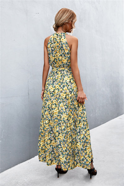 Printed Sleeveless Tie Waist Maxi Dress - ONLINE EXCLUSIVE!
