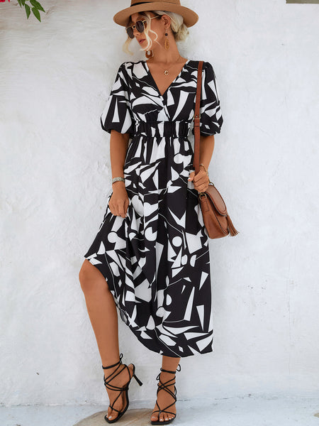 Bonnie Printed Surplice Balloon Sleeve Dress - ONLINE EXCLUSIVE!