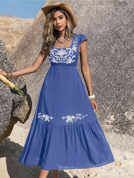 Lucia Embroidered Square Neck Ruffle Hem Dress - ONLINE EXCLUSIVE!