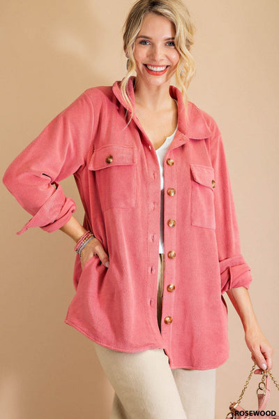 6423 Allison Soft Fleece Button Down Shacket