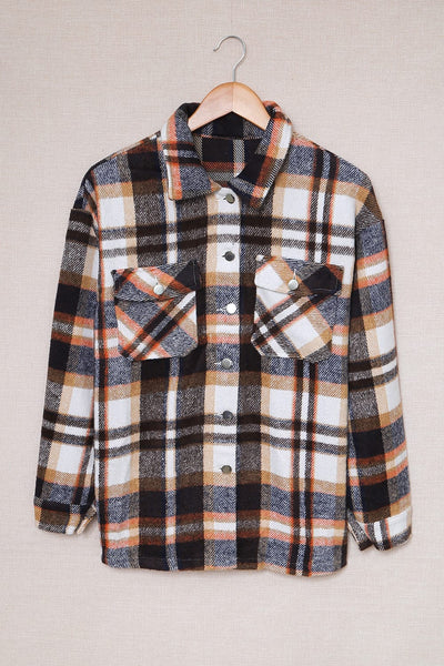 Plaid Button Front Shirt Jacket with Breast Pockets - ONLINE EXCLUSIVE!