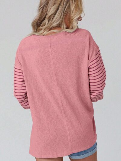 Brenda Round Neck Striped Long Sleeve Slit T-Shirt - ONLINE EXCLUSIVE!