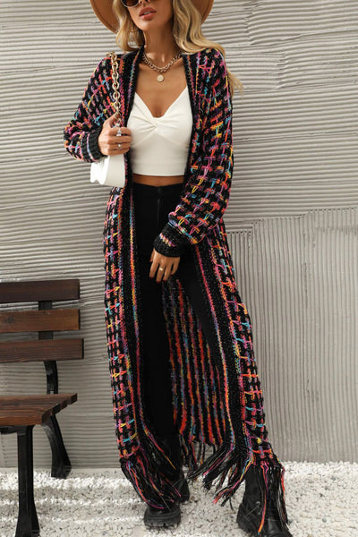 Multicolored Open Front Fringe Hem Cardigan - ONLINE EXCLUSIVE!