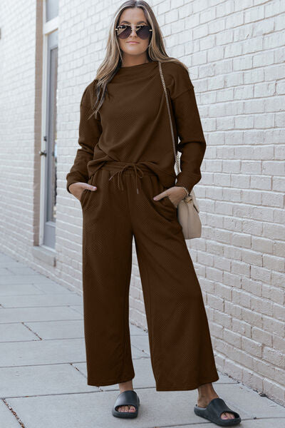 Malia Textured Long Sleeve Top and Drawstring Pants Set - ONLINE EXCLUSIVE!