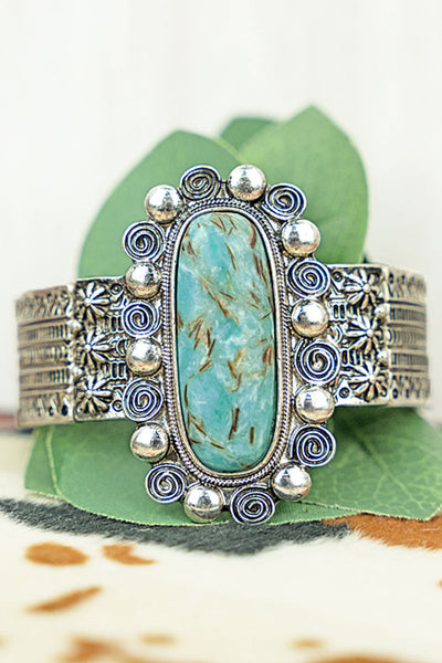 Turquoise Sunspot Oval Silvertone Stretch Bracelet