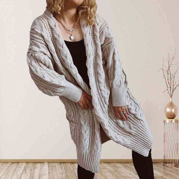 Queenie Cable-Knit Open Front Dropped Shoulder Cardigan - TIK TOK VIRAL!