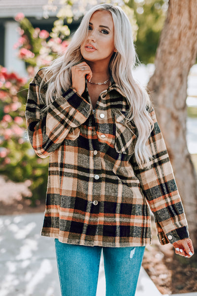Plaid Button Front Shirt Jacket with Breast Pockets - ONLINE EXCLUSIVE!