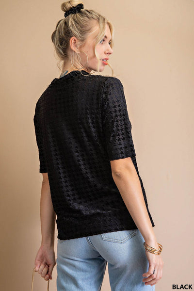 Top de manga corta desgastado de terciopelo con pata de gallo Ava