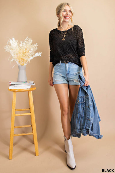 6163 India Top de malla transparente de manga larga de terciopelo desgastado con estampado animal