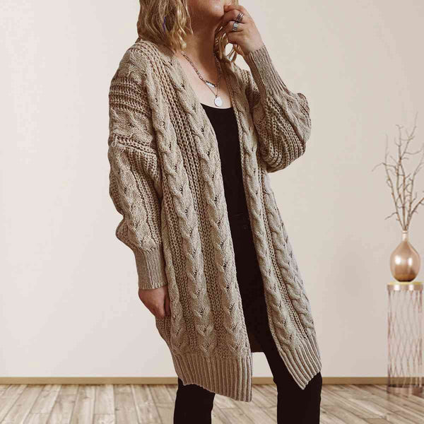 Queenie Cable-Knit Open Front Dropped Shoulder Cardigan - TIK TOK VIRAL!