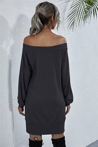Waffle-Knit Boat Neck Mini Dress - ONLINE EXCLUSIVE!