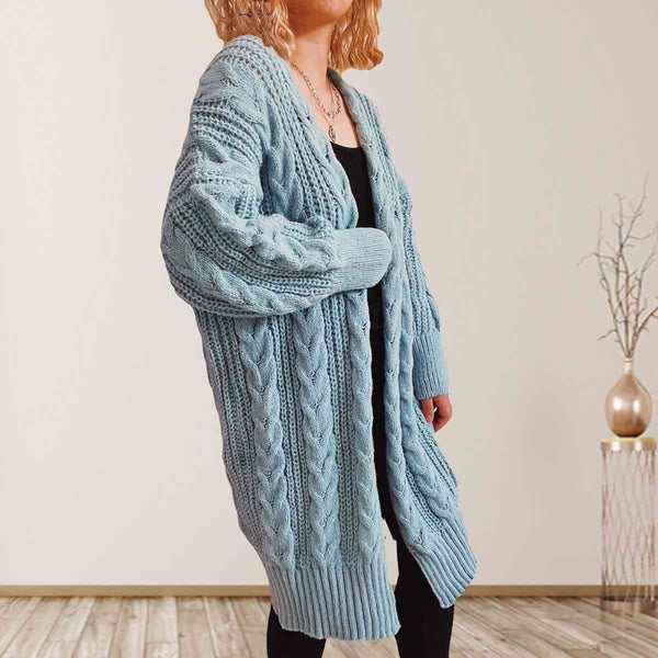 Queenie Cable-Knit Open Front Dropped Shoulder Cardigan - TIK TOK VIRAL!