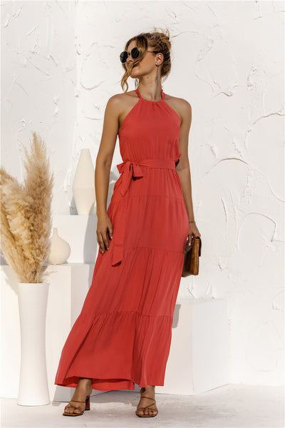 Halter Neck Tie Waist Tiered Maxi Dress - ONLINE EXCLUSIVE!