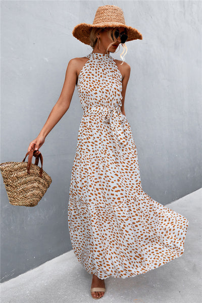 Printed Sleeveless Tie Waist Maxi Dress - ONLINE EXCLUSIVE!
