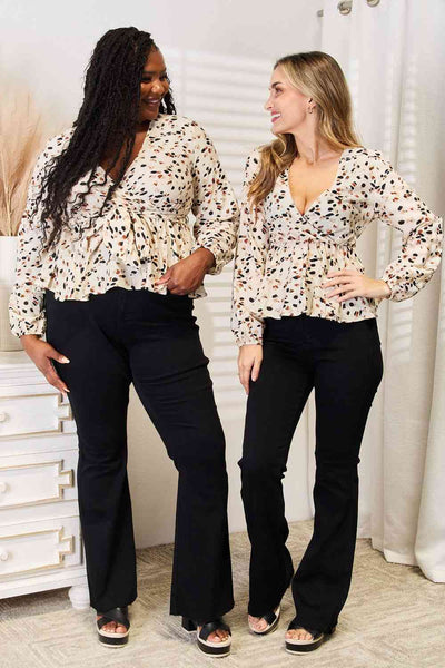 Merinda Printed Tied Plunge Peplum Blouse - ONLINE EXCLUSIVE!