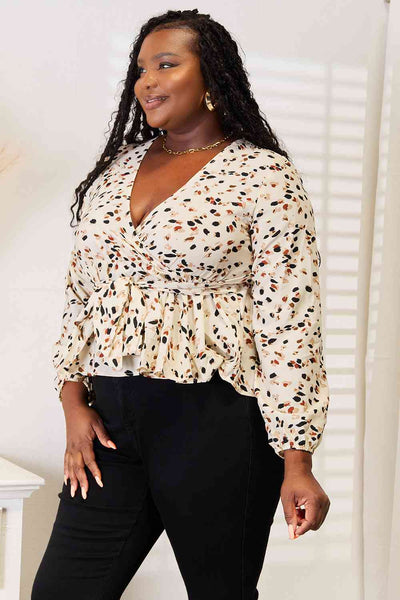 Merinda Printed Tied Plunge Peplum Blouse - ONLINE EXCLUSIVE!