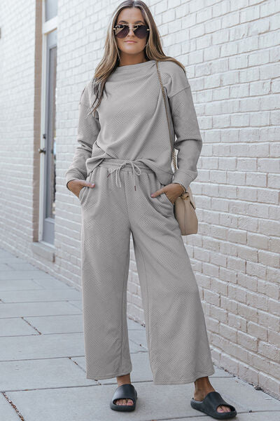 Malia Textured Long Sleeve Top and Drawstring Pants Set - ONLINE EXCLUSIVE!