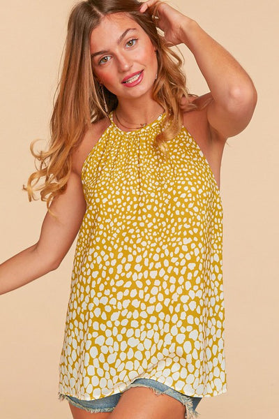2366A Gwenni Spotted Border Print Halter Neck Top - Plus Only!