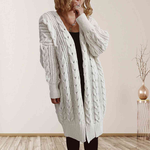 Queenie Cable-Knit Open Front Dropped Shoulder Cardigan - TIK TOK VIRAL!