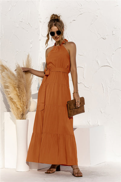 Halter Neck Tie Waist Tiered Maxi Dress - ONLINE EXCLUSIVE!