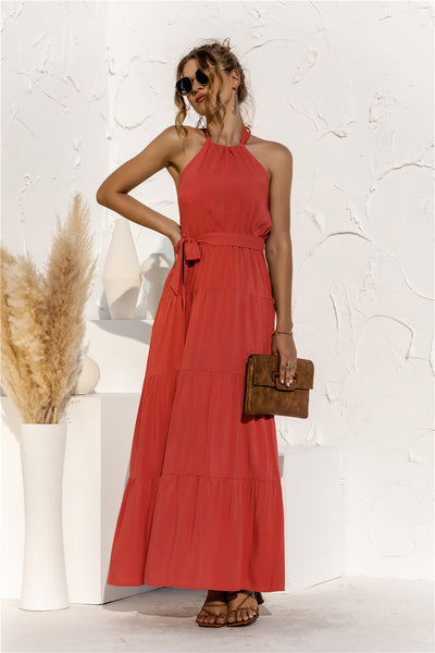 Halter Neck Tie Waist Tiered Maxi Dress - ONLINE EXCLUSIVE!