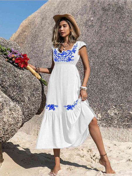 Lucia Embroidered Square Neck Ruffle Hem Dress - ONLINE EXCLUSIVE!
