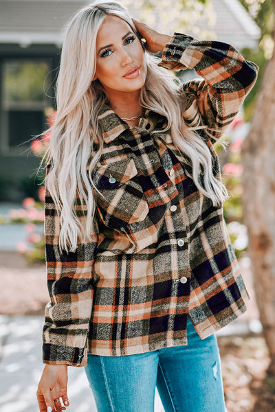 Plaid Button Front Shirt Jacket with Breast Pockets - ONLINE EXCLUSIVE!