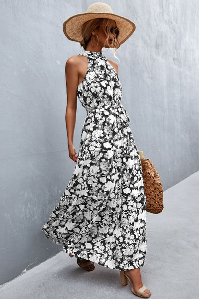 Printed Sleeveless Tie Waist Maxi Dress - ONLINE EXCLUSIVE!