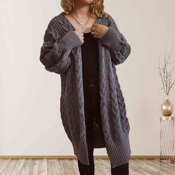 Queenie Cable-Knit Open Front Dropped Shoulder Cardigan - TIK TOK VIRAL!