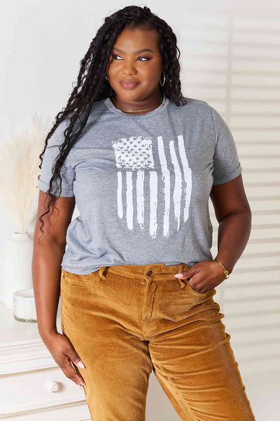 Simply Love US Flag Graphic Cuffed Sleeve T-Shirt - ONLINE EXCLUSIVE!