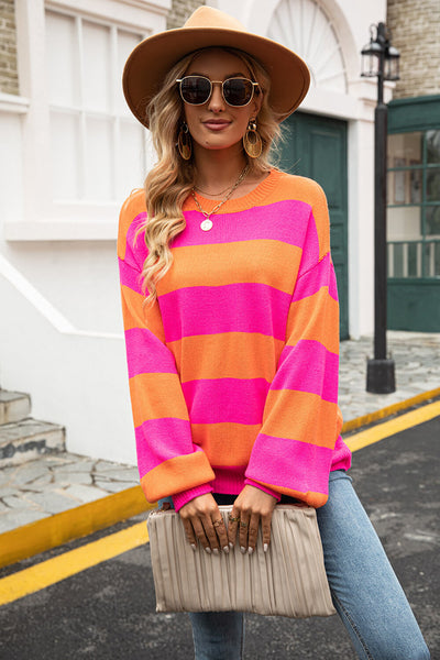 Striped Balloon Sleeve Knit Pullover - ONLINE EXCLUSIVE!