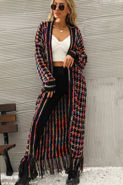 Multicolored Open Front Fringe Hem Cardigan - ONLINE EXCLUSIVE!