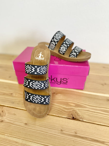 415113 Dafne Black & White Aztec by Corky's Footwear