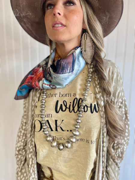 46783 Heather "You're Either Born a Willow or Oak" Distressed High Low Top by A Rare Bird