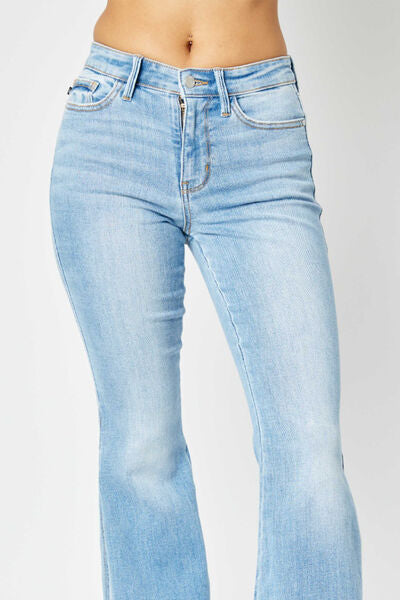 Taylor Mid Rise Raw Hem Slit Flare Judy Blue Jeans