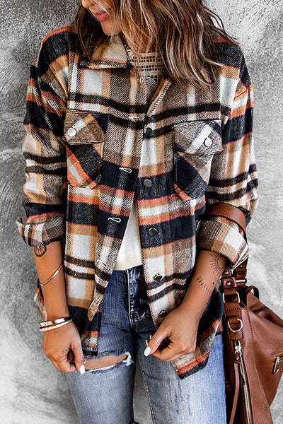 Plaid Button Front Shirt Jacket with Breast Pockets - ONLINE EXCLUSIVE!