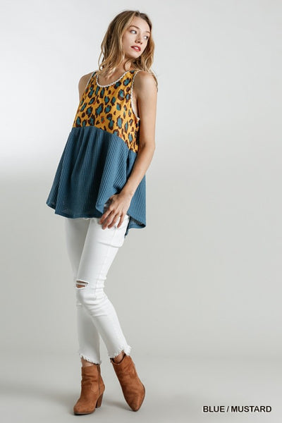 2958 Angelique Leopard Print Waffle Tank Top