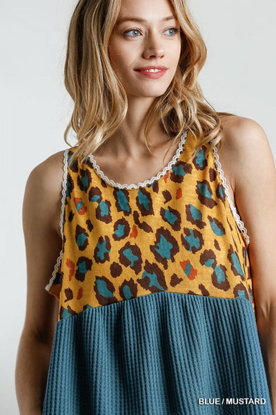2958 Angelique Leopard Print Waffle Tank Top