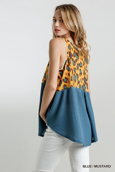 2958 Angelique Leopard Print Waffle Tank Top