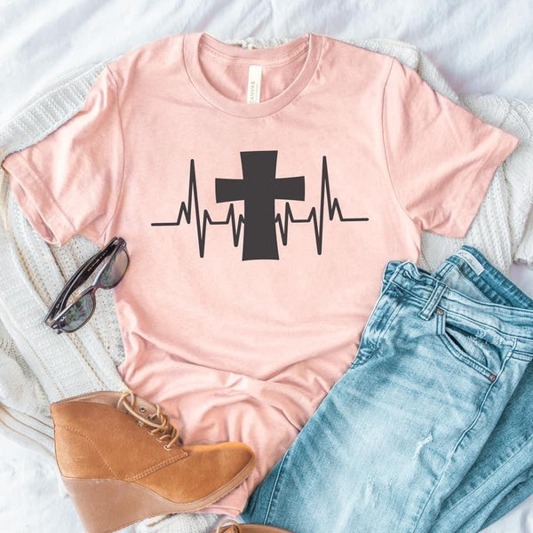 506604 Sheba Cross Heart Beat Graphic T-Shirt