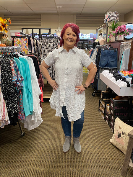 62106 Liza Seersucker Plaid Tunic/Dress/Jacket by Ever Sassy