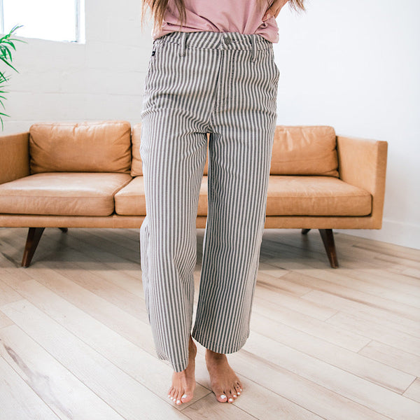 Kancan Raeanna Grey Stripe Wide Leg Jeans