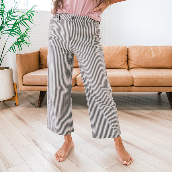 Kancan Raeanna Grey Stripe Wide Leg Jeans
