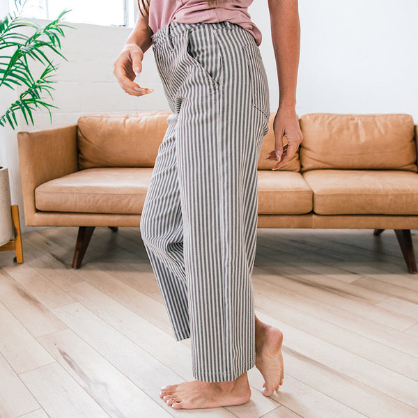 Kancan Raeanna Grey Stripe Wide Leg Jeans