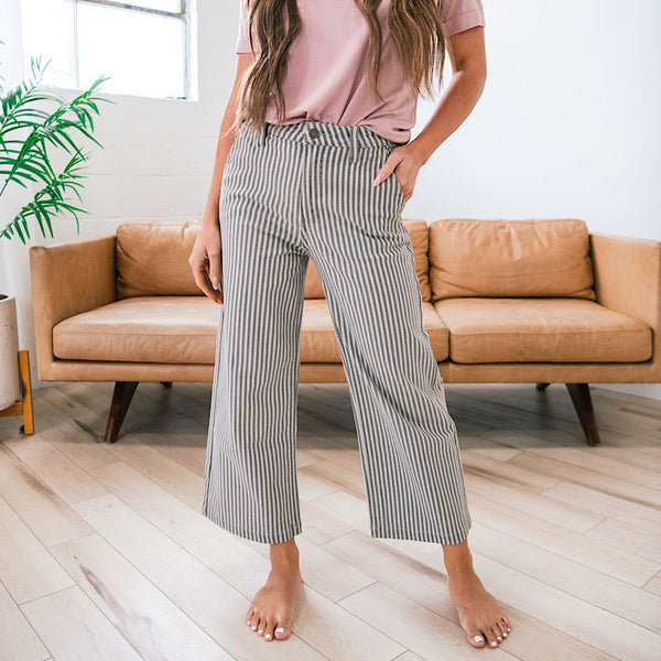 Kancan Raeanna Grey Stripe Wide Leg Jeans