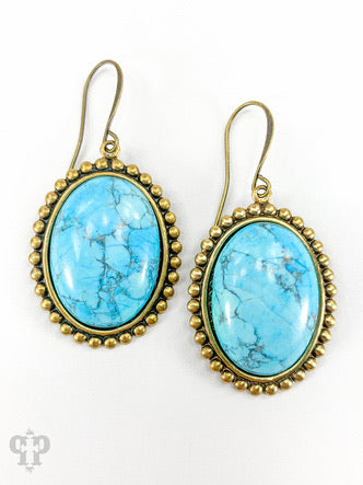 1E410BTC Bronze small oval with Turquoise Cabochon Earrings