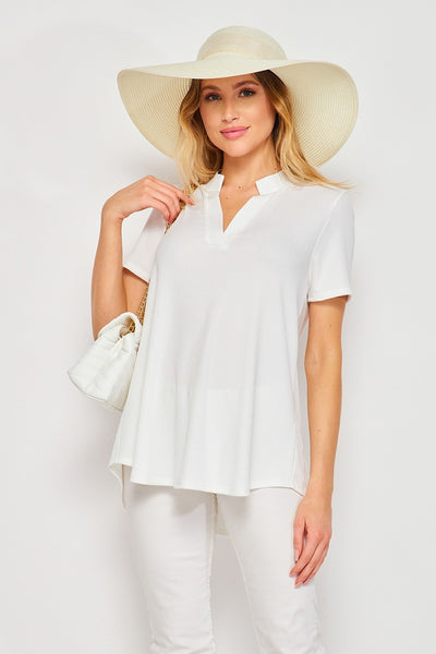 Top de canalé de manga corta blanco Gabby