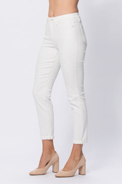 88452 Kathleen Hi-Rise Ecru Cuffed Boyfriend Judy Blue Jeans